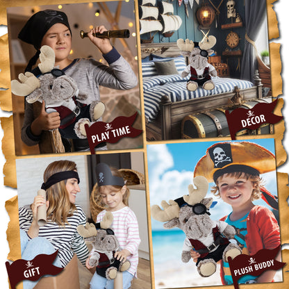 SUPER-SOFT PLUSH - SITTING MOOSE WITH PIRATE DRESS UP