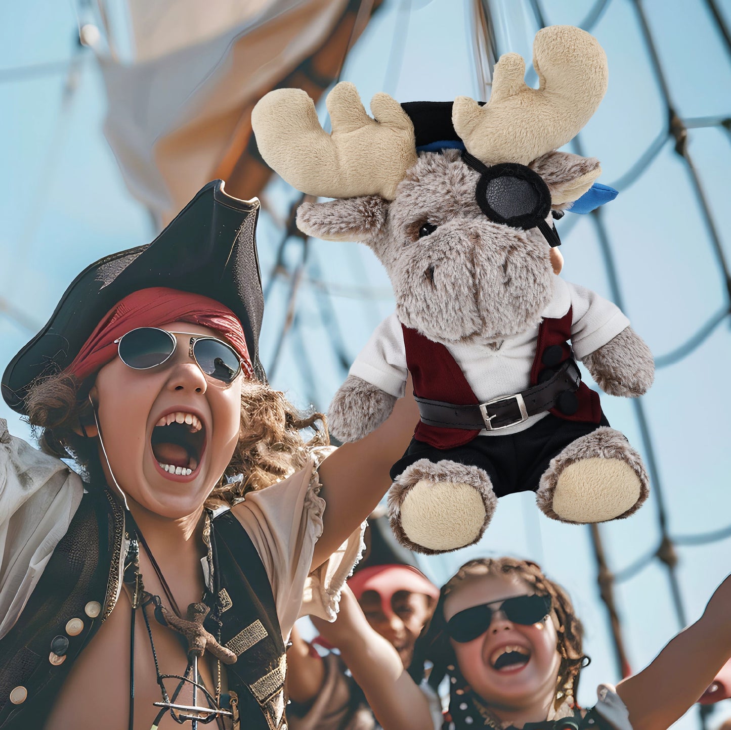 SUPER-SOFT PLUSH - SITTING MOOSE WITH PIRATE DRESS UP