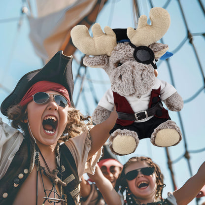 SUPER-SOFT PLUSH - SITTING MOOSE WITH PIRATE DRESS UP