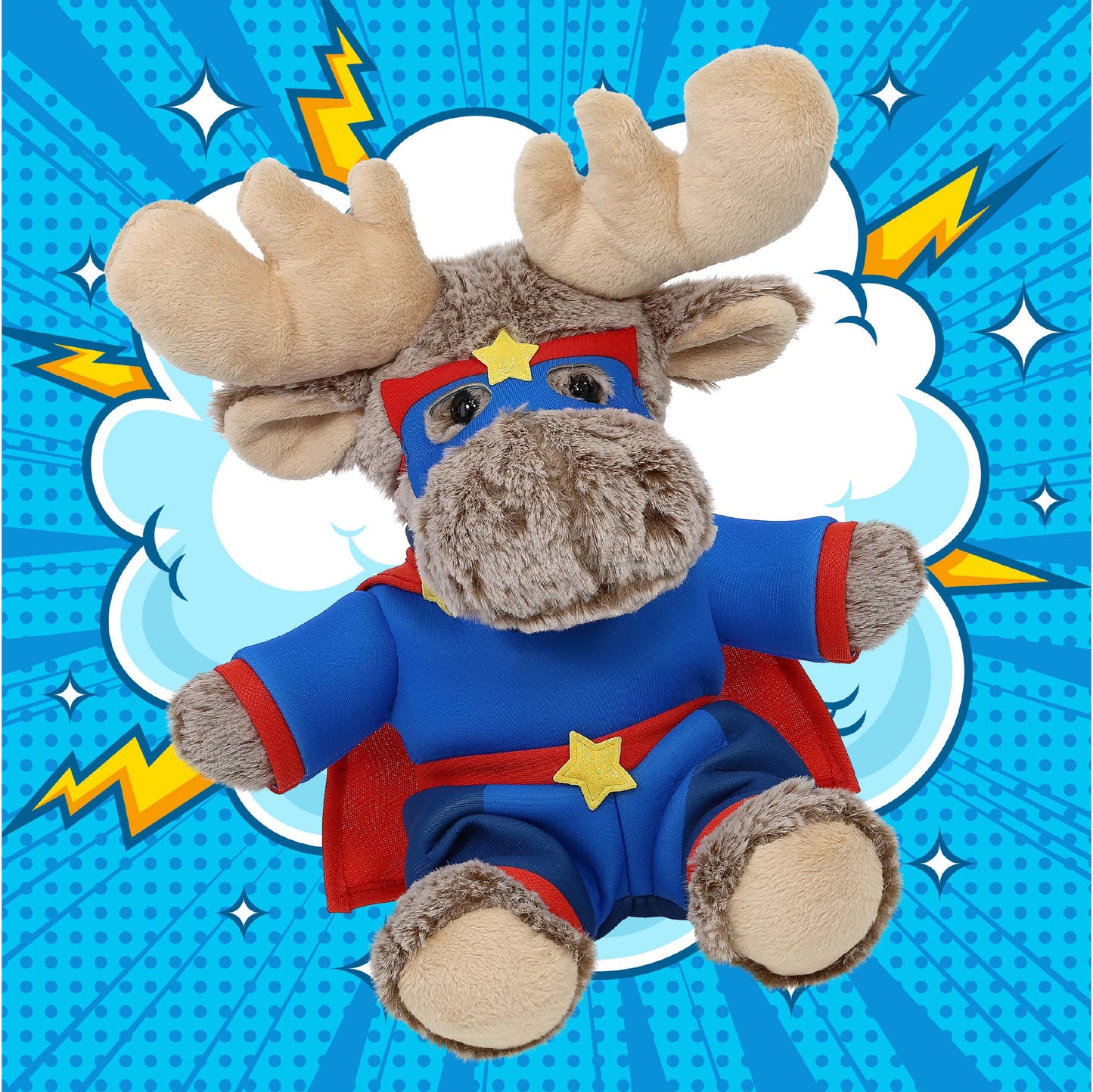 SUPER-SOFT PLUSH - SITTING MOOSE WITH SUPER HERO DRESS UP