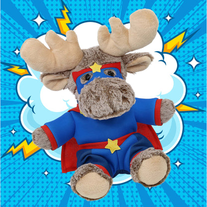 SUPER-SOFT PLUSH - SITTING MOOSE WITH SUPER HERO DRESS UP