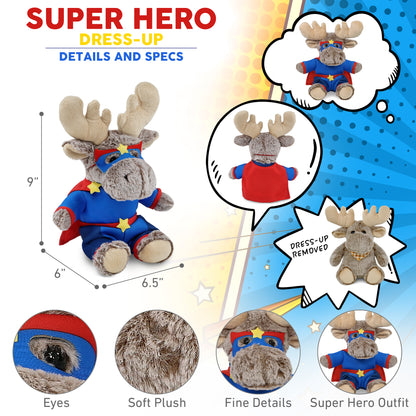 SUPER-SOFT PLUSH - SITTING MOOSE WITH SUPER HERO DRESS UP