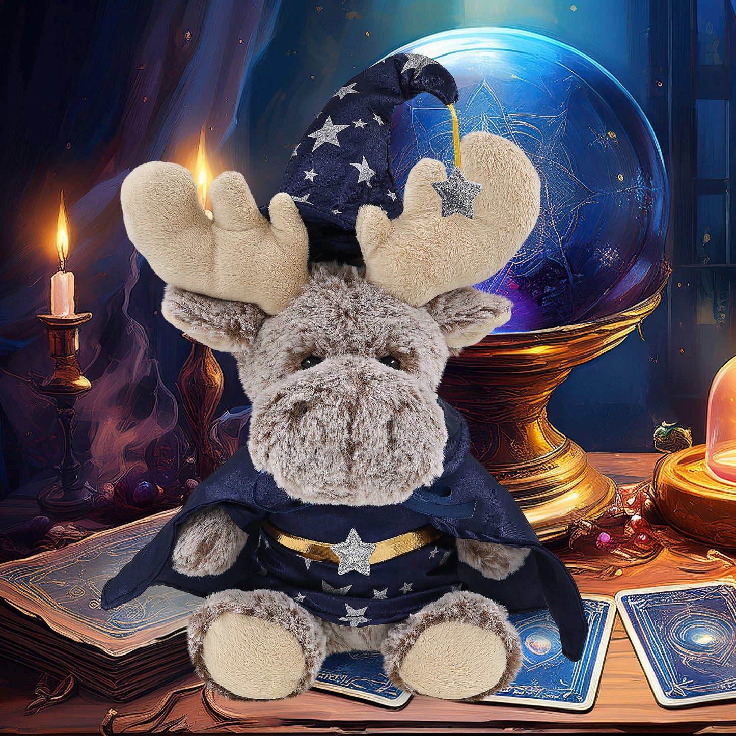 SUPER-SOFT PLUSH - SITTING MOOSE WITH WIZARD DRESS UP