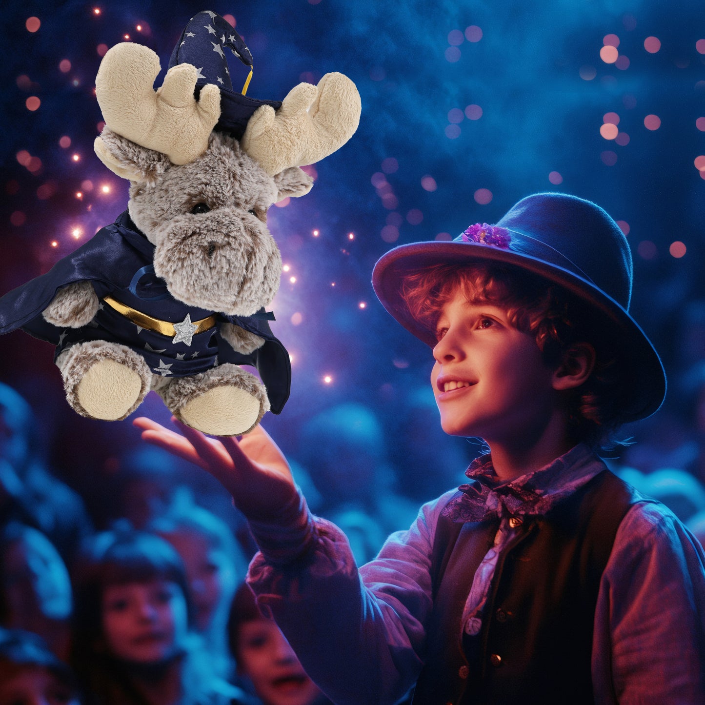 SUPER-SOFT PLUSH - SITTING MOOSE WITH WIZARD DRESS UP