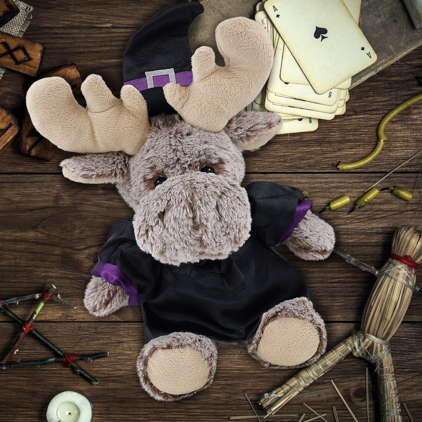 SUPER-SOFT PLUSH - SITTING MOOSE WITH WITCH DRESS UP