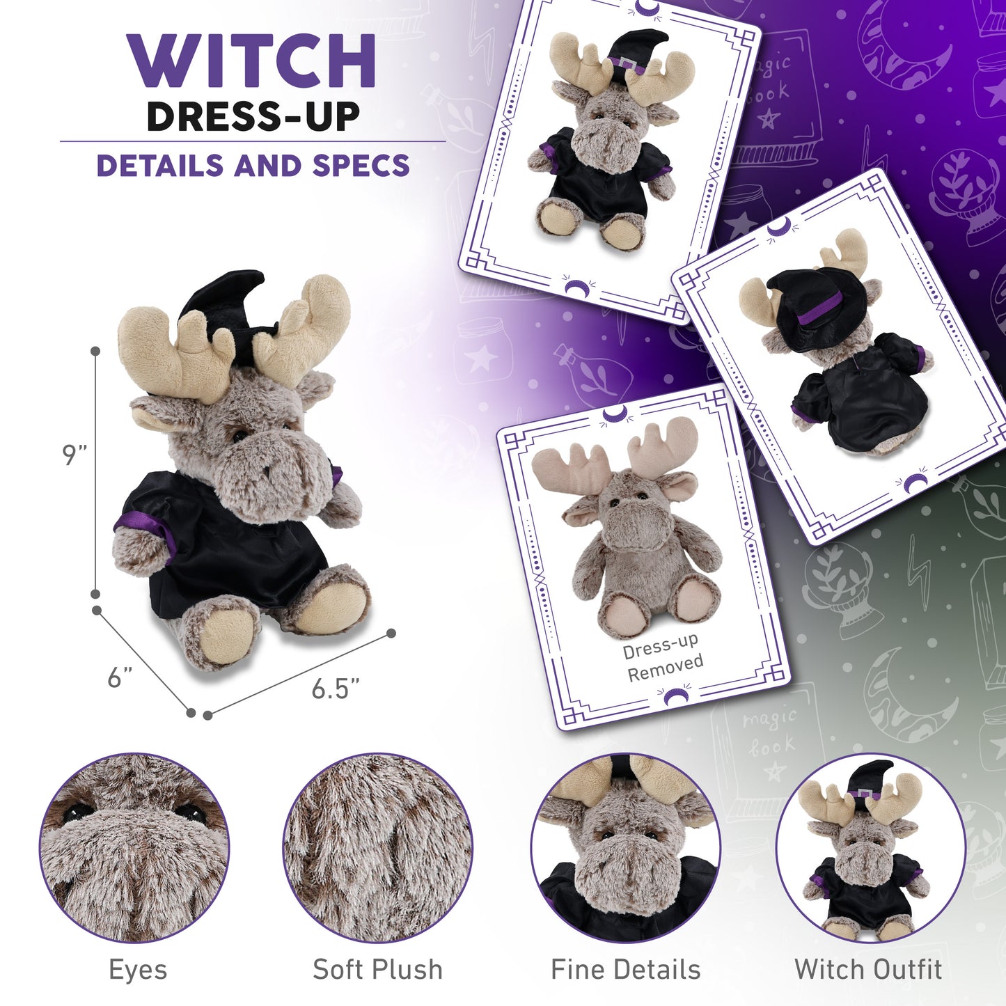 SUPER-SOFT PLUSH - SITTING MOOSE WITH WITCH DRESS UP