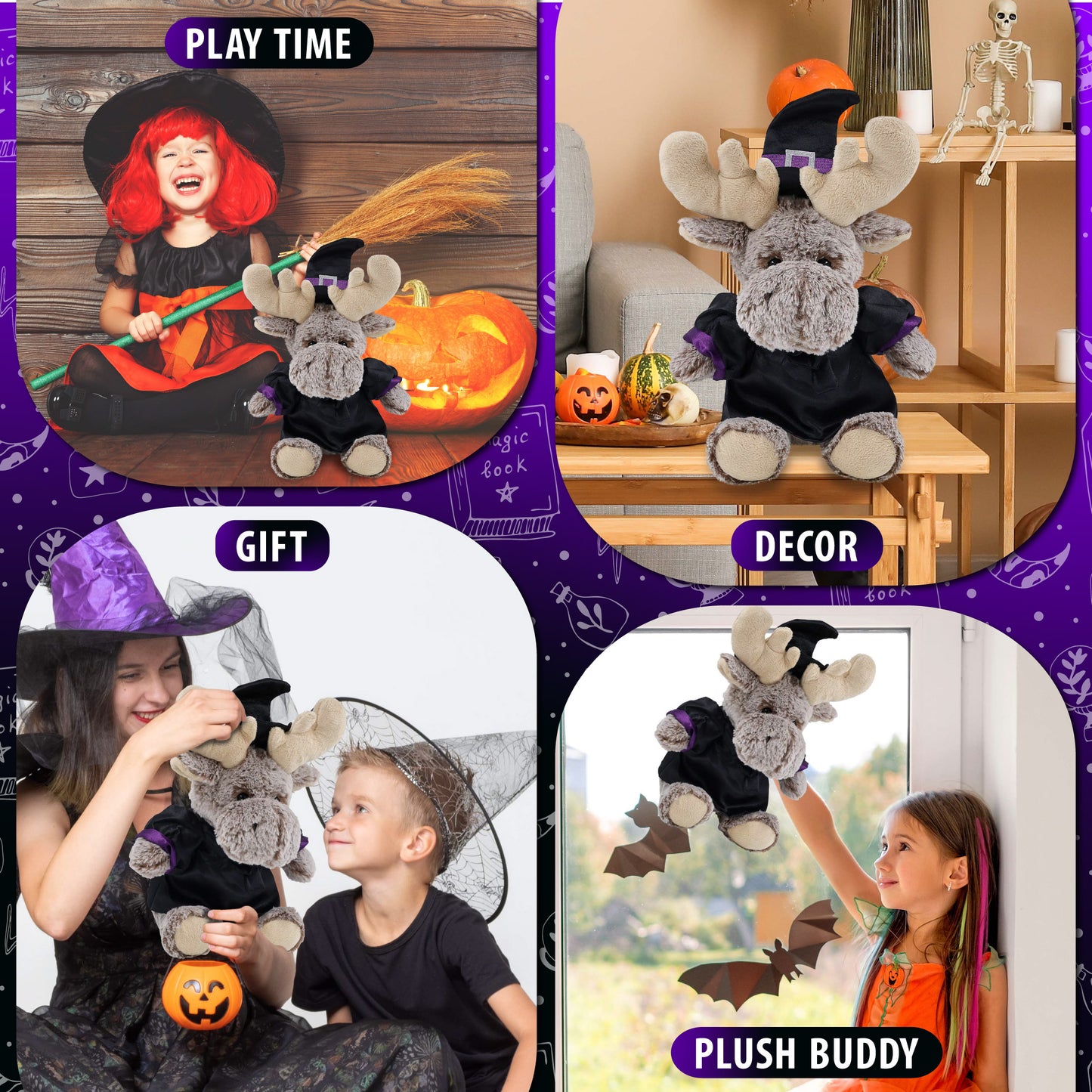 SUPER-SOFT PLUSH - SITTING MOOSE WITH WITCH DRESS UP