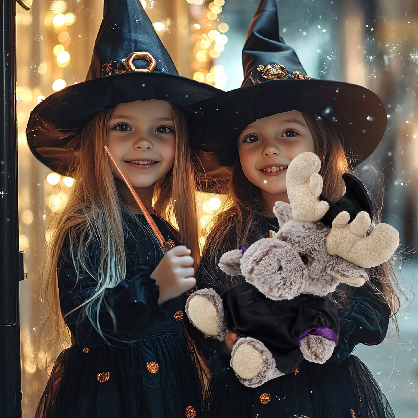 SUPER-SOFT PLUSH - SITTING MOOSE WITH WITCH DRESS UP