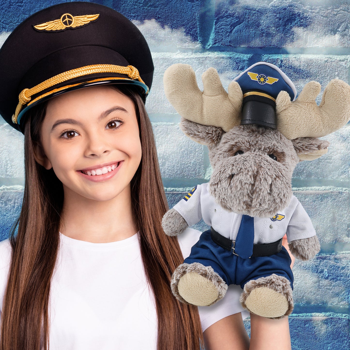 SUPER-SOFT PLUSH - SITTING MOOSE WITH PILOT DRESS UP