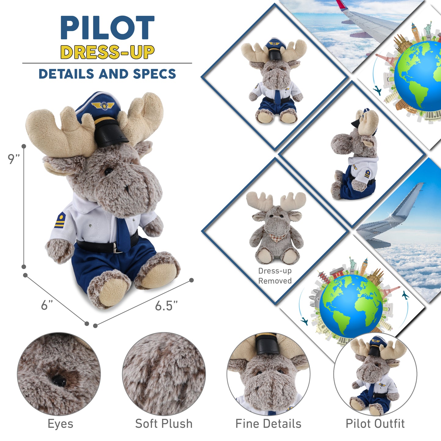 SUPER-SOFT PLUSH - SITTING MOOSE WITH PILOT DRESS UP