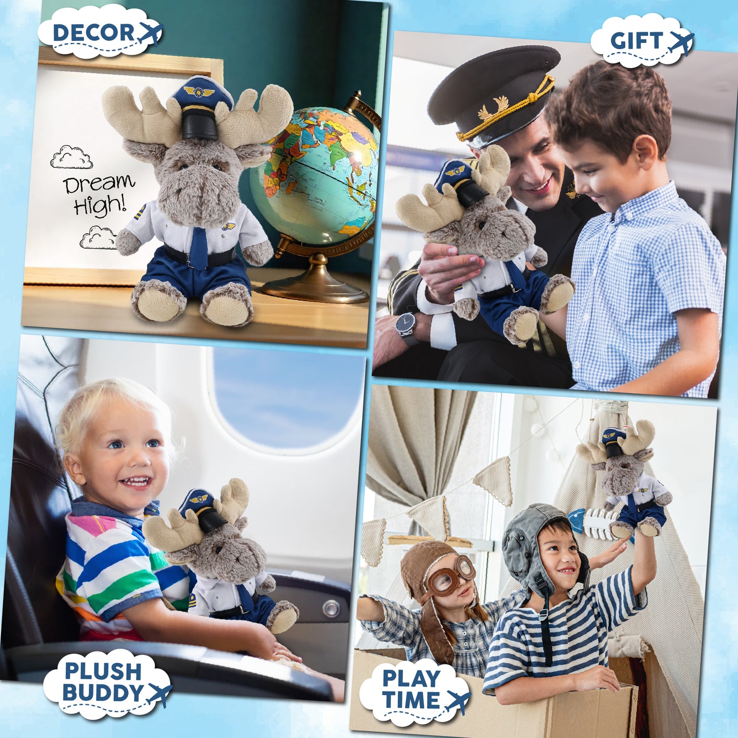 SUPER-SOFT PLUSH - SITTING MOOSE WITH PILOT DRESS UP