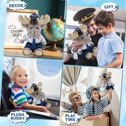 SUPER-SOFT PLUSH - SITTING MOOSE WITH PILOT DRESS UP