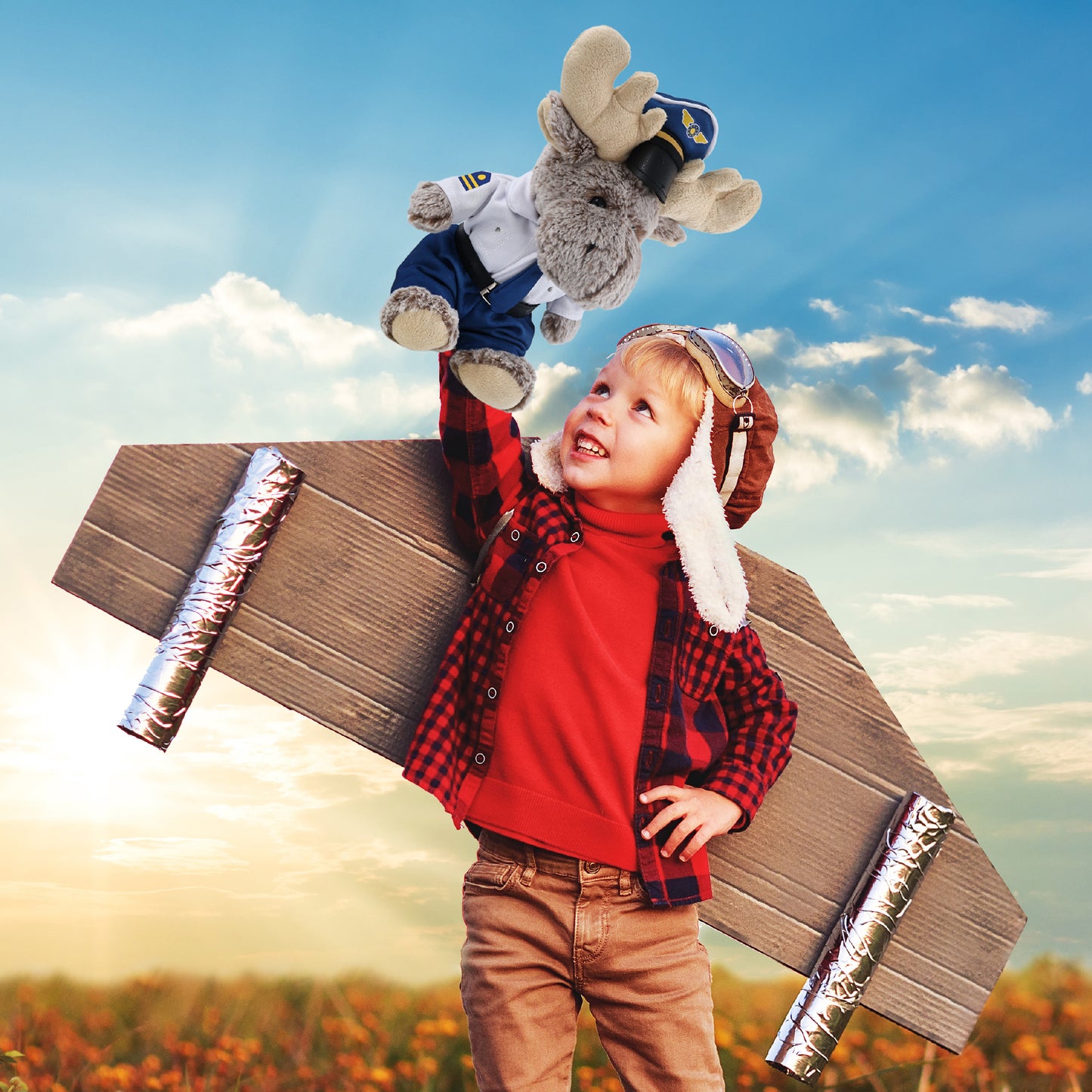 SUPER-SOFT PLUSH - SITTING MOOSE WITH PILOT DRESS UP