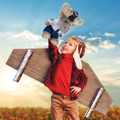 SUPER-SOFT PLUSH - SITTING MOOSE WITH PILOT DRESS UP
