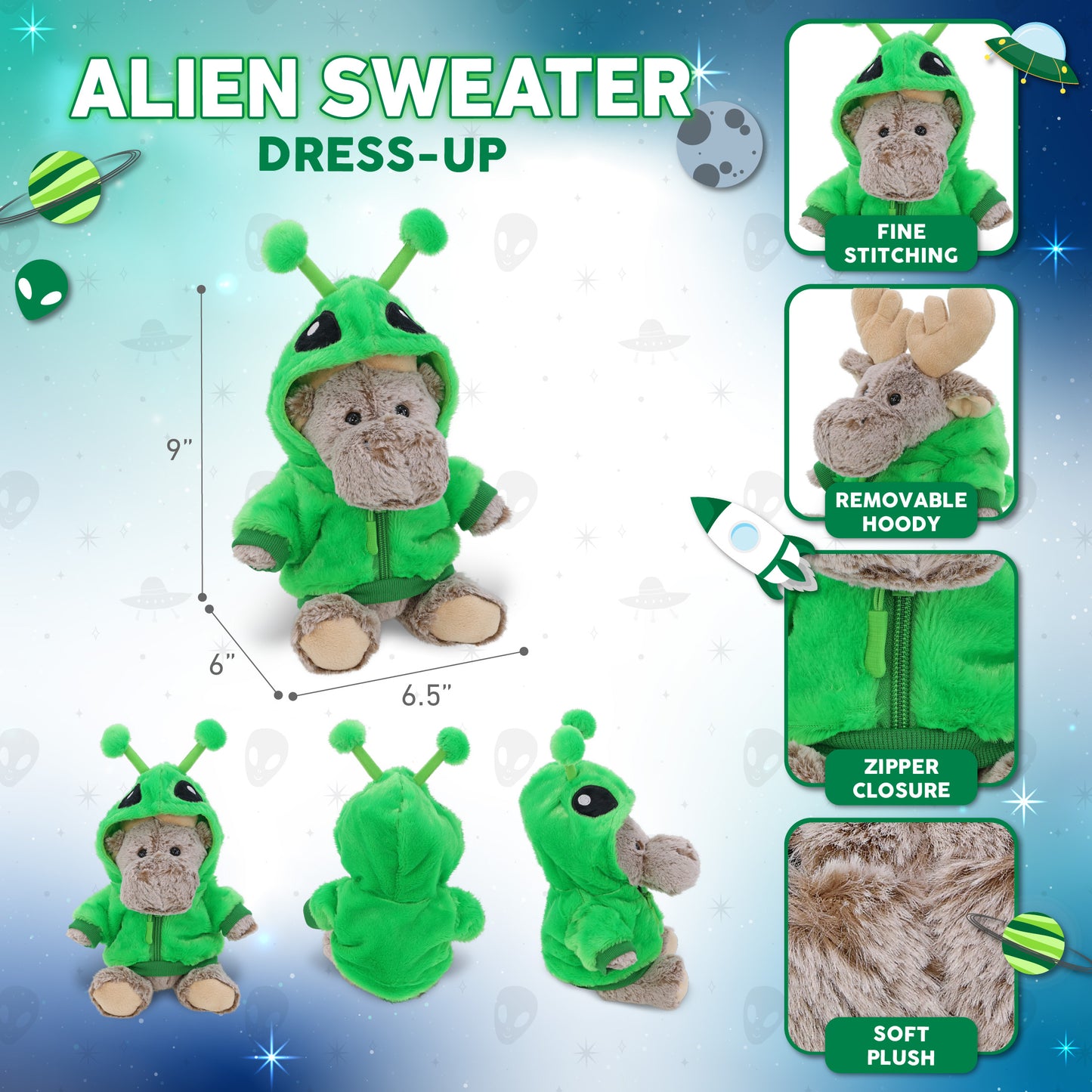 SUPER-SOFT PLUSH - SITTING MOOSE WITH ALIEN SWEATER