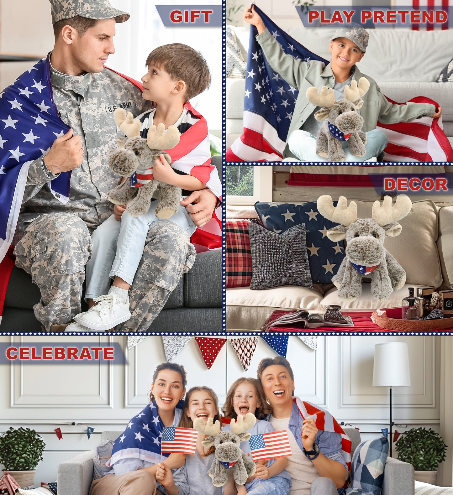 SUPER-SOFT PLUSH - FLOPPY MOOSE WITH USA FLAG BANDANA