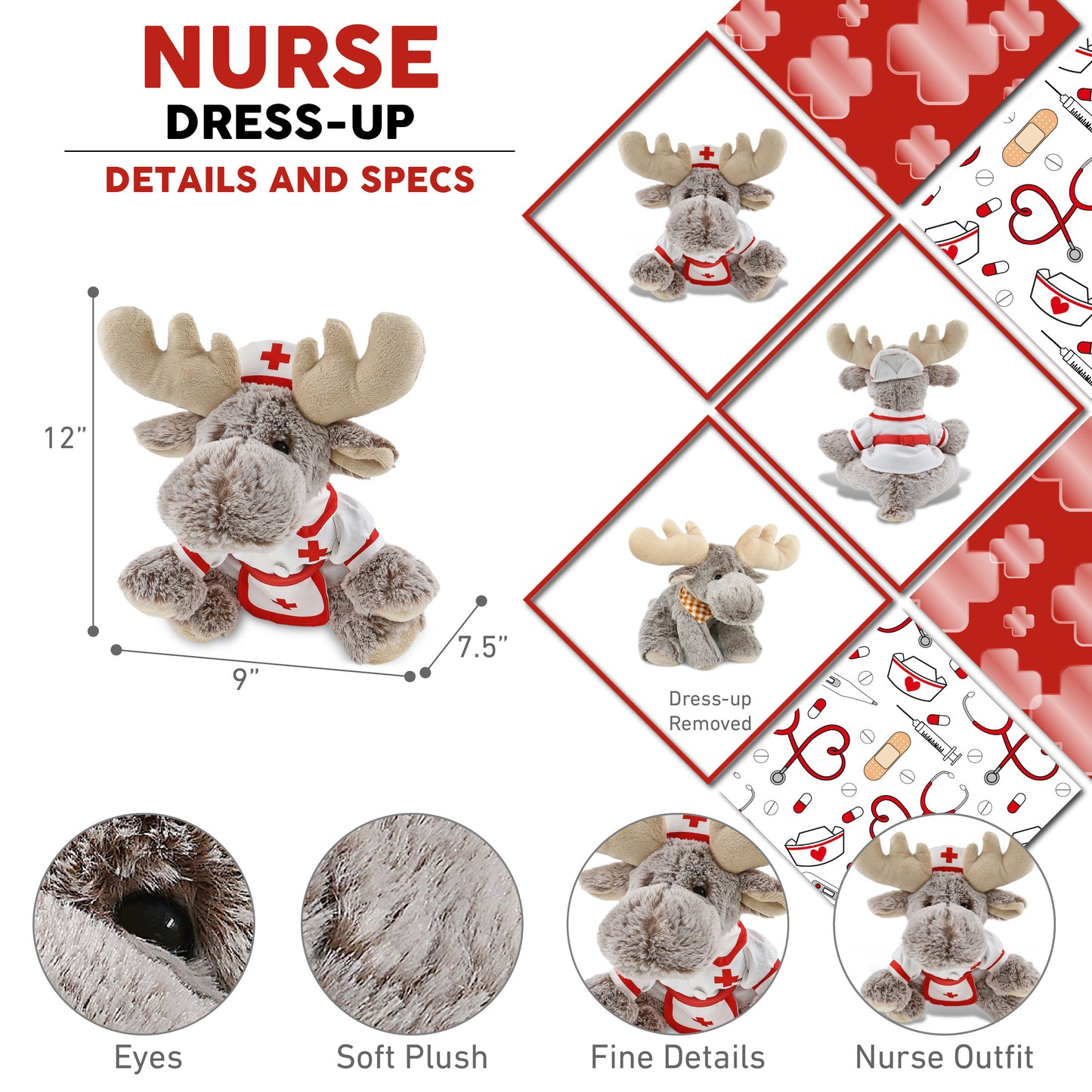 SUPER-SOFT PLUSH - FLOPPY MOOSE With NURSE Dress-Up
