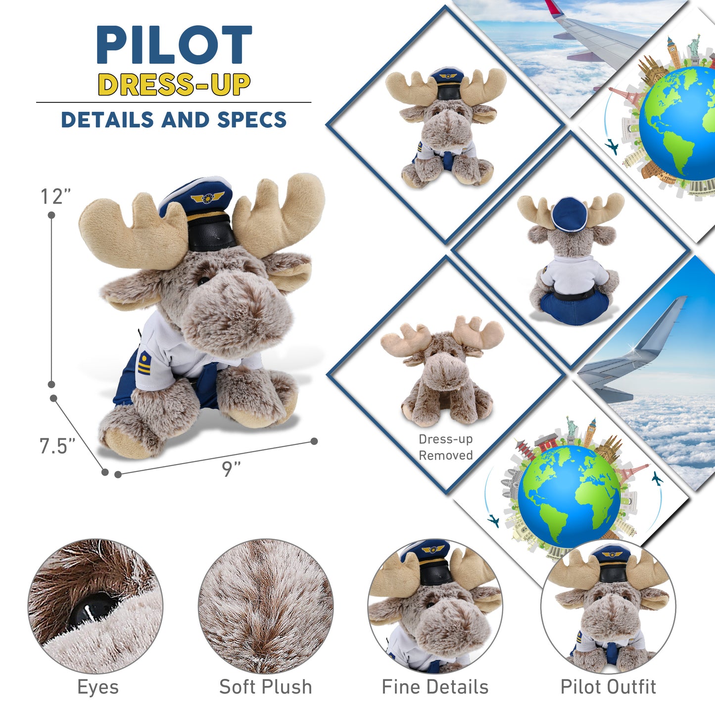 SUPER-SOFT PLUSH - FLOPPY MOOSE WITH PILOT DRESS UP