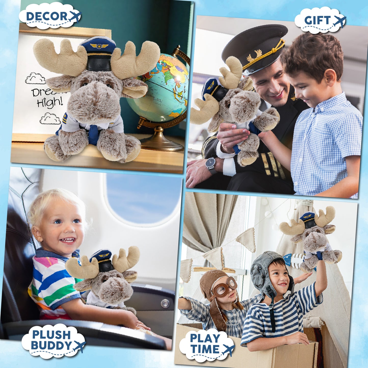 SUPER-SOFT PLUSH - FLOPPY MOOSE WITH PILOT DRESS UP