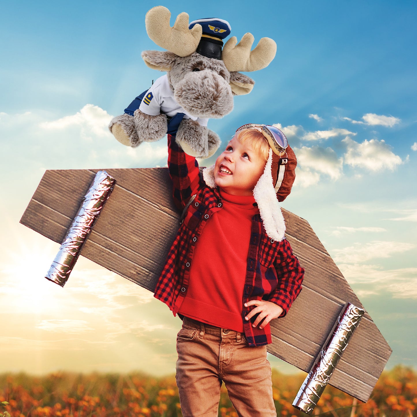 SUPER-SOFT PLUSH - FLOPPY MOOSE WITH PILOT DRESS UP