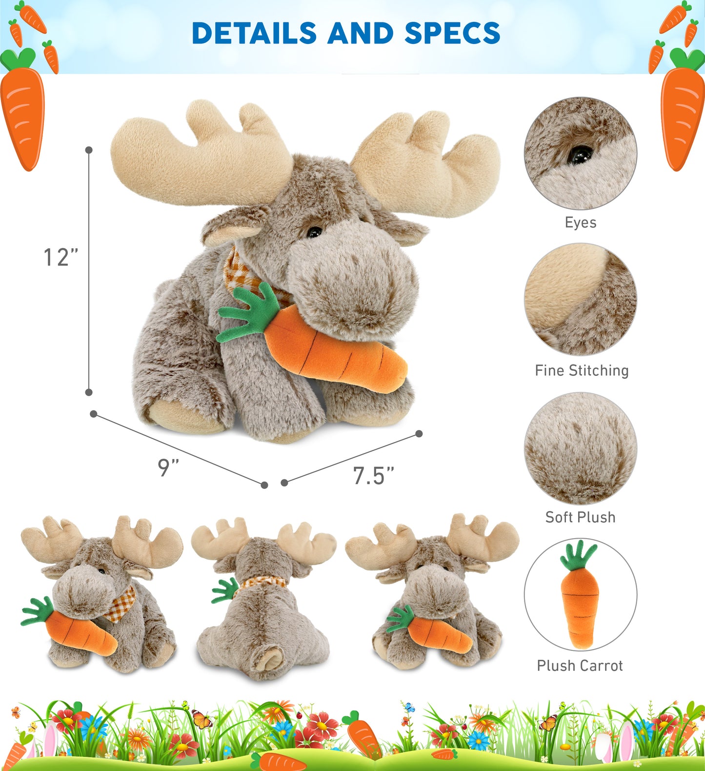 DolliBu Happy Easter Super Soft Plush Floppy Moose with Carrot - 15 Inches