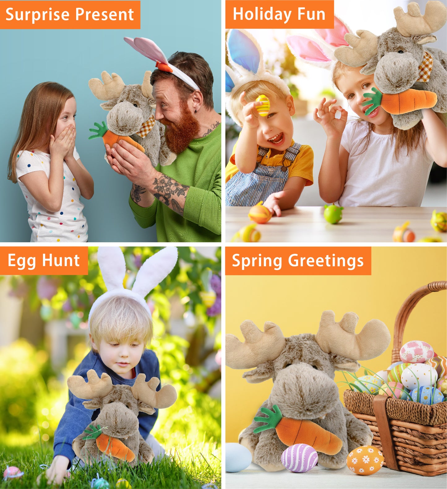 DolliBu Happy Easter Super Soft Plush Floppy Moose with Carrot - 15 Inches