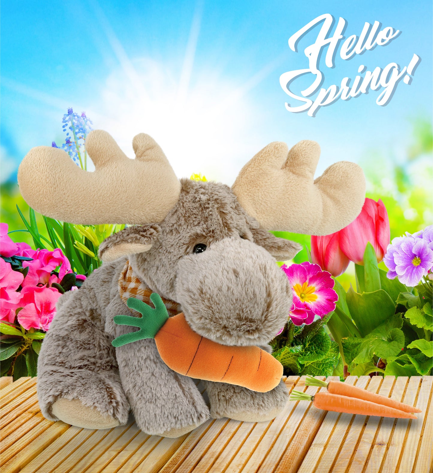 DolliBu Happy Easter Super Soft Plush Floppy Moose with Carrot - 15 Inches