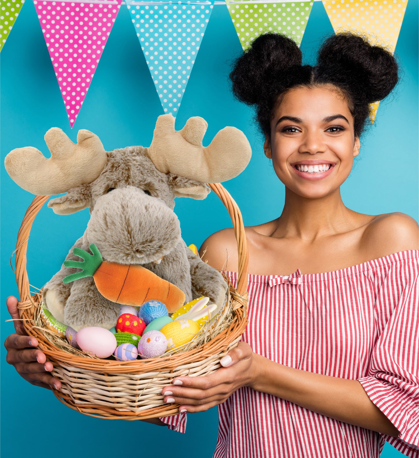 DolliBu Happy Easter Super Soft Plush Floppy Moose with Carrot - 15 Inches