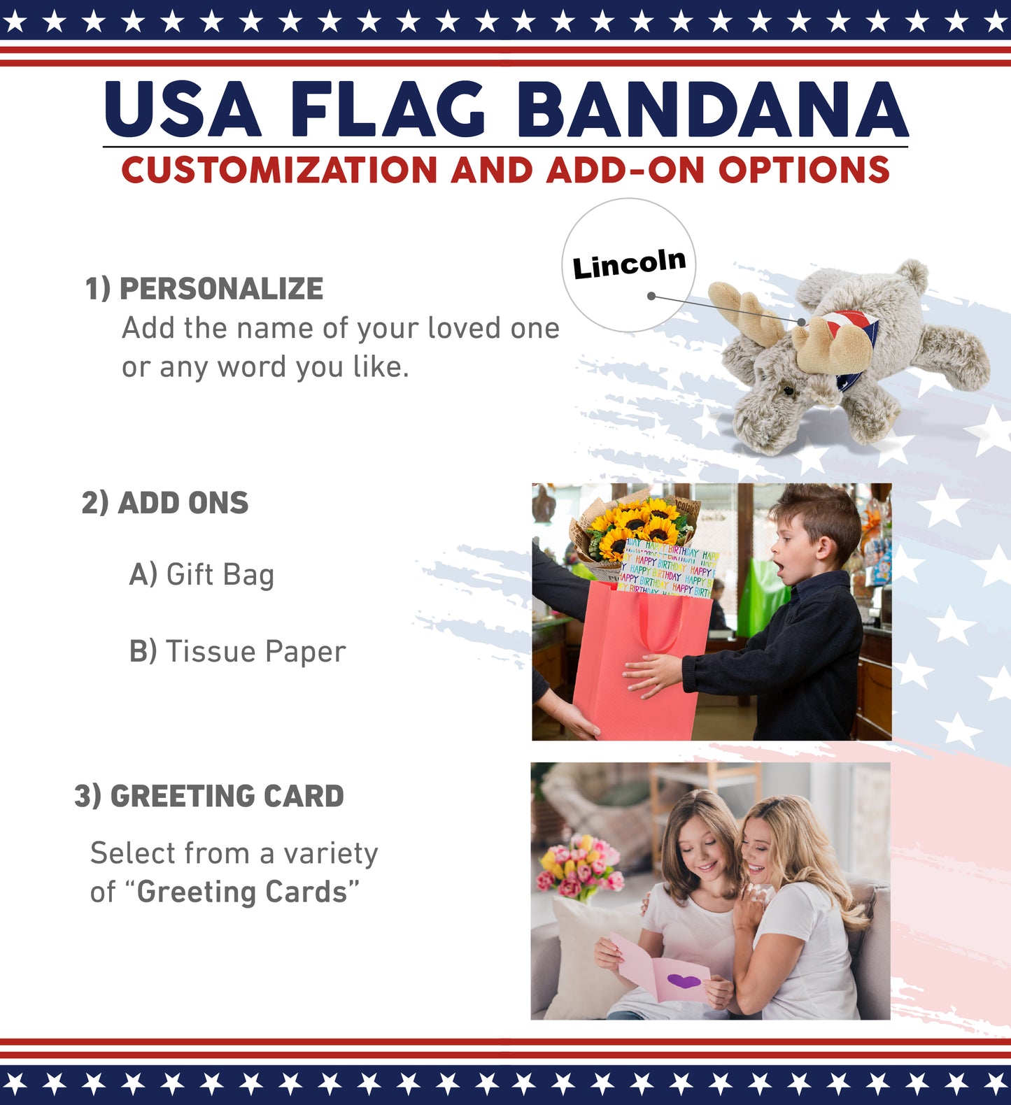 SUPER-SOFT PLUSH - LYING MOOSE WITH USA FLAG BANDANA