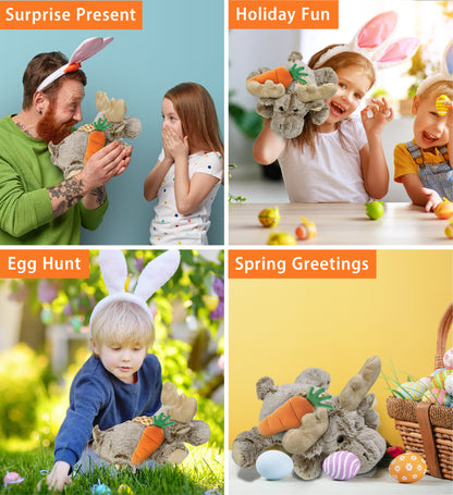 DolliBu Happy Easter Super Soft Plush Lying Moose with Carrot Plush - 9.5 Inch