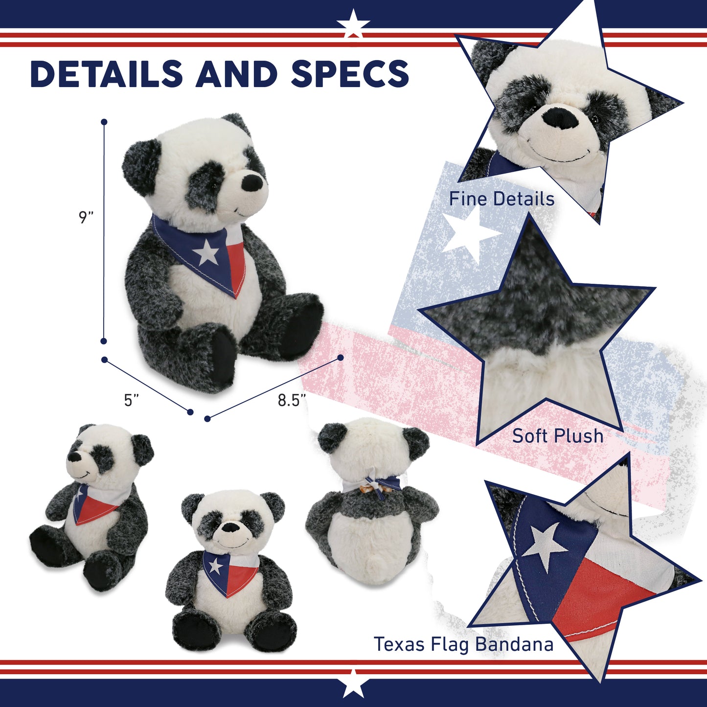 SUPER-SOFT PLUSH - SITTING PANDA WITH TEXAS FLAG BANDANA