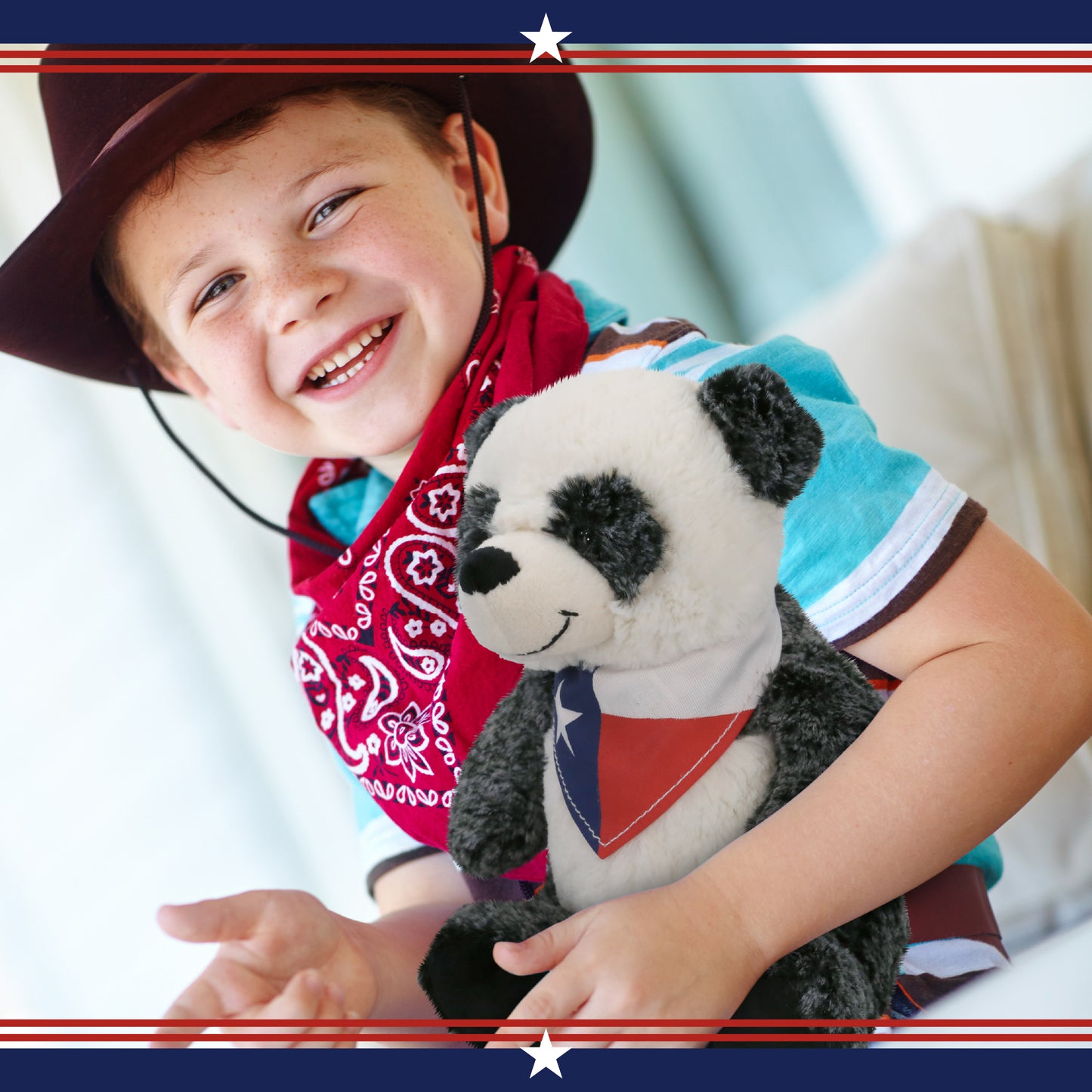 SUPER-SOFT PLUSH - SITTING PANDA WITH TEXAS FLAG BANDANA