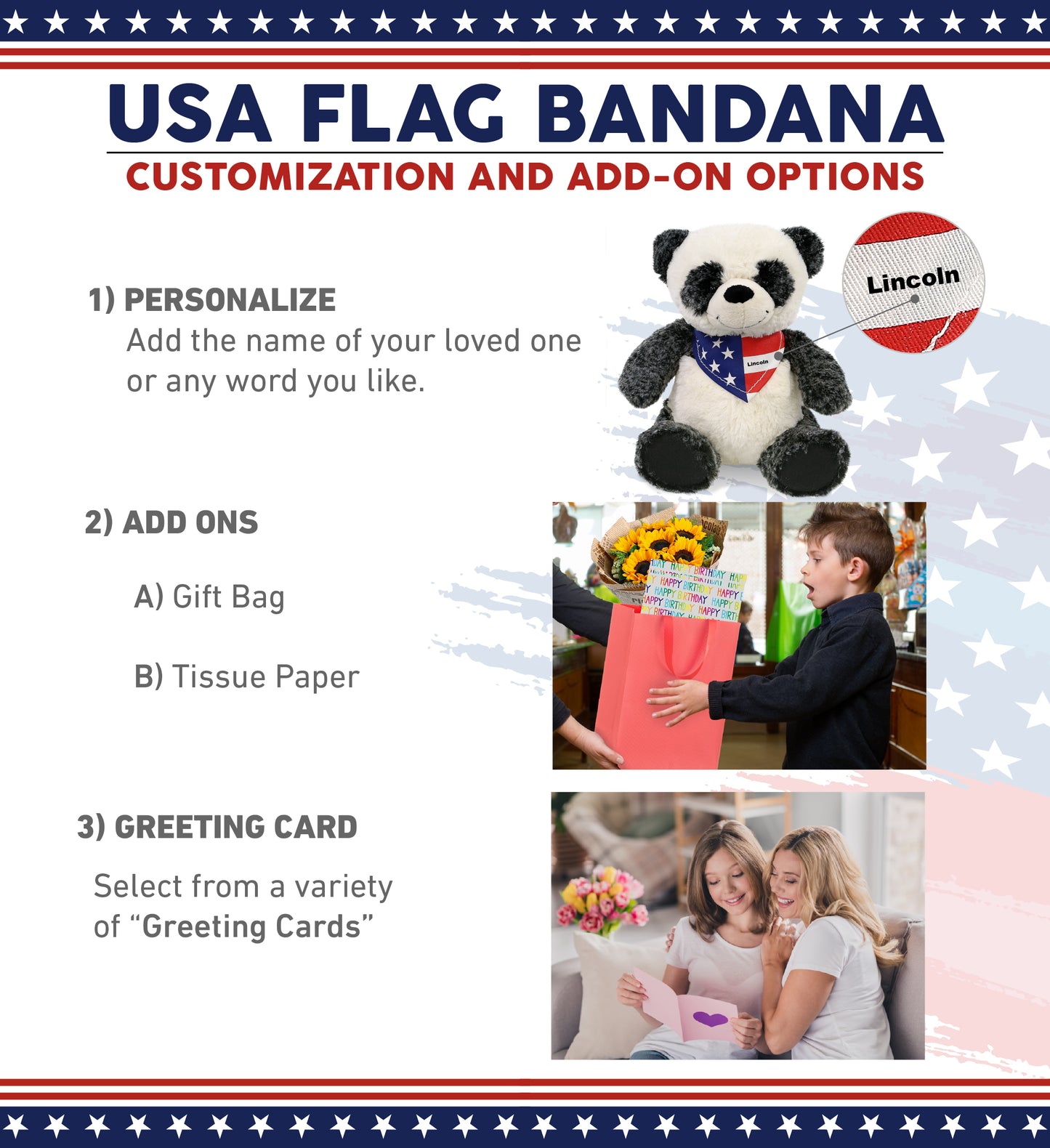 SUPER-SOFT PLUSH - SITTING PANDA WITH USA FLAG BANDANA