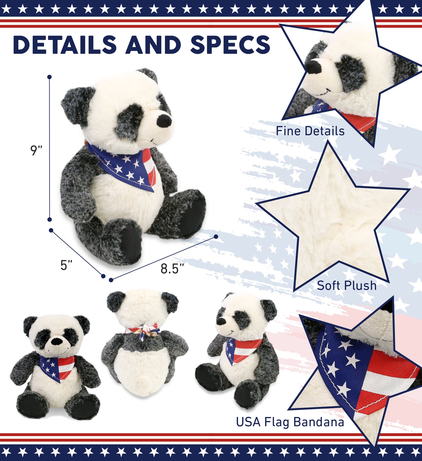 SUPER-SOFT PLUSH - SITTING PANDA WITH USA FLAG BANDANA