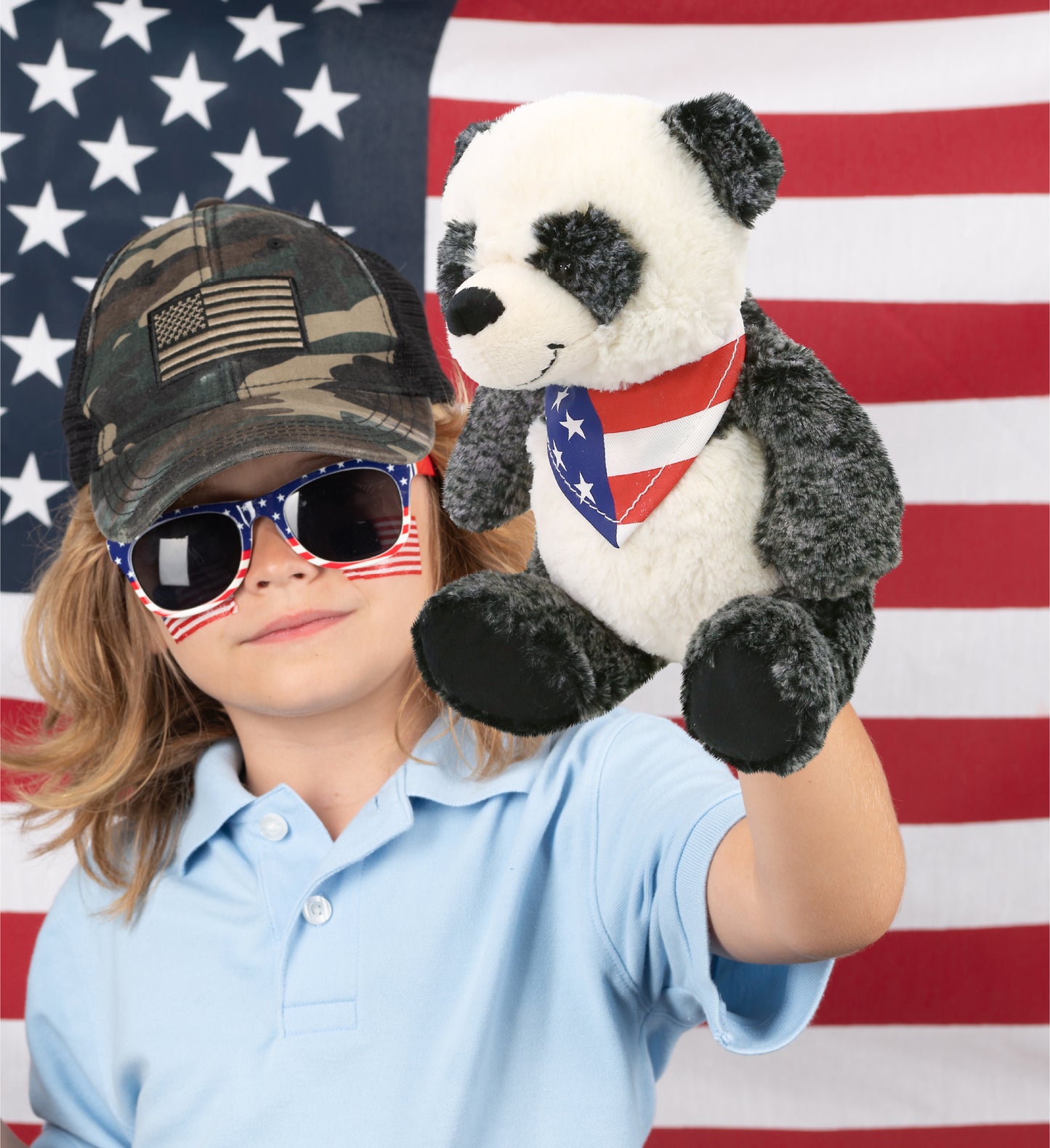 SUPER-SOFT PLUSH - SITTING PANDA WITH USA FLAG BANDANA