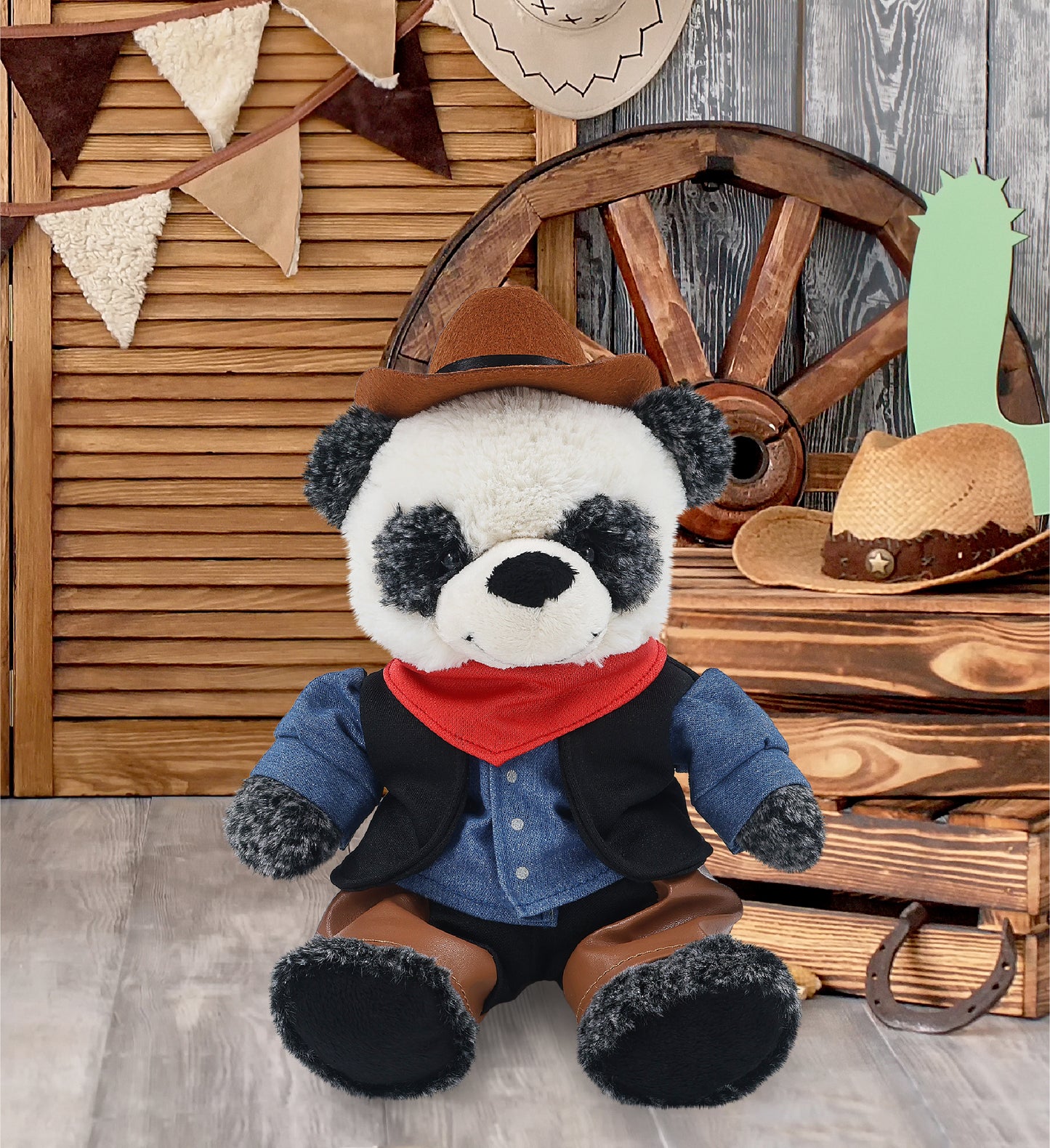 SUPER-SOFT PLUSH - SITTING PANDA COWBOY DRESS UP