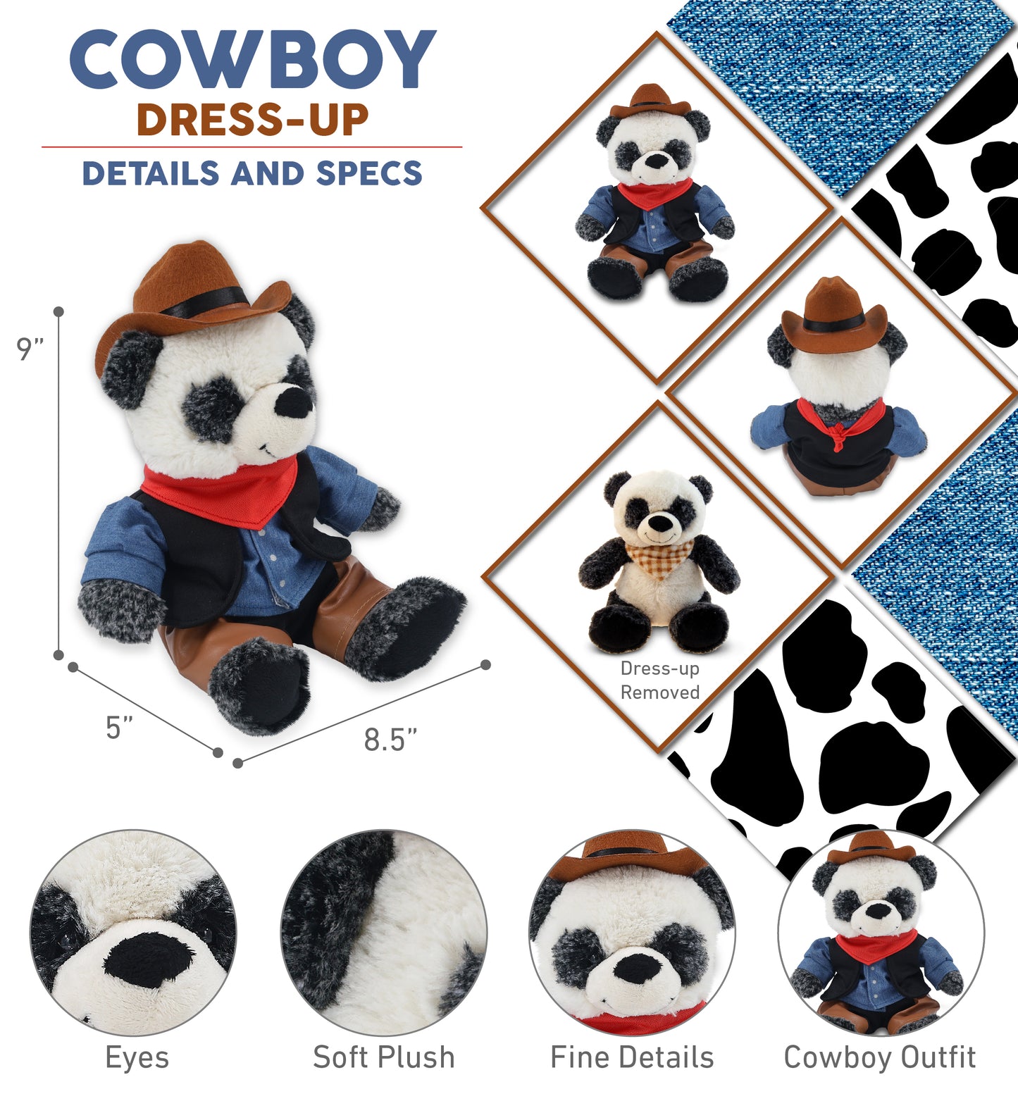 SUPER-SOFT PLUSH - SITTING PANDA COWBOY DRESS UP