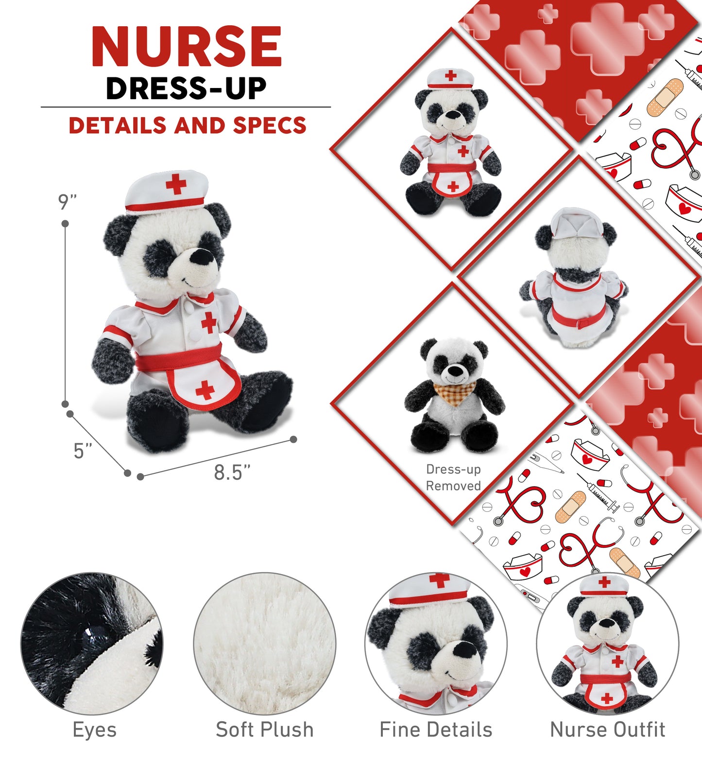 SUPER-SOFT PLUSH - SITTING PANDA NURSE DRESS UP