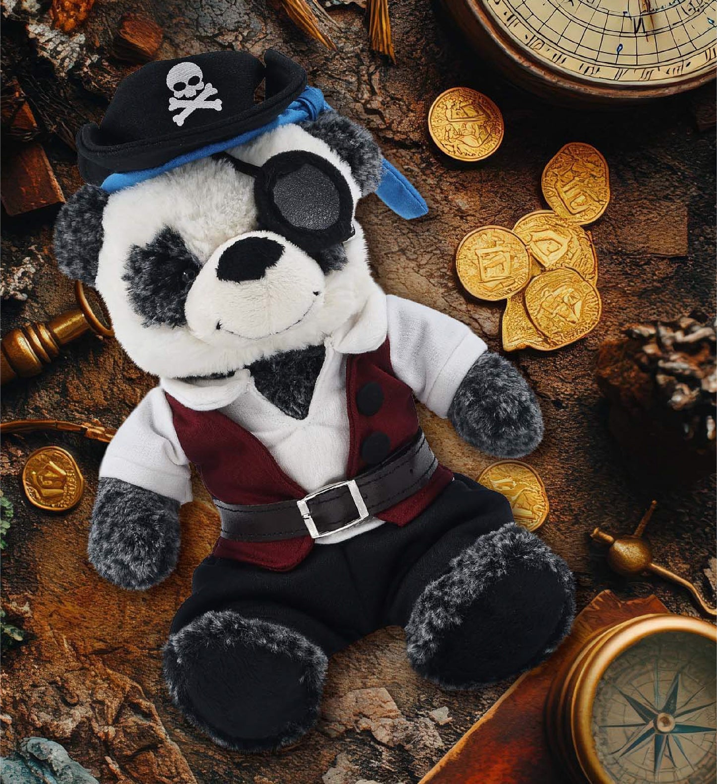 SUPER-SOFT PLUSH - SITTING PANDA WITH PIRATE DRESS UP