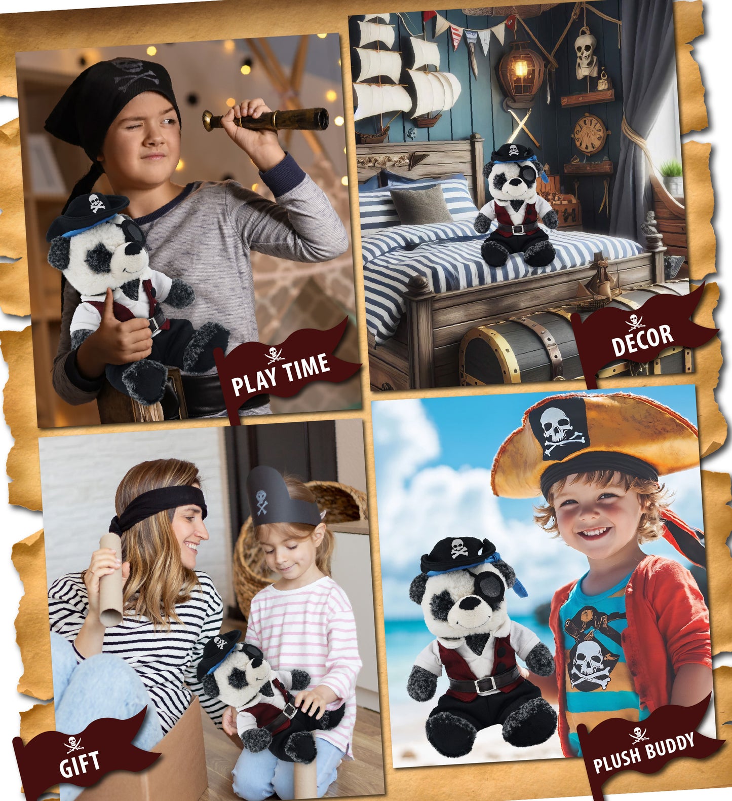 SUPER-SOFT PLUSH - SITTING PANDA WITH PIRATE DRESS UP