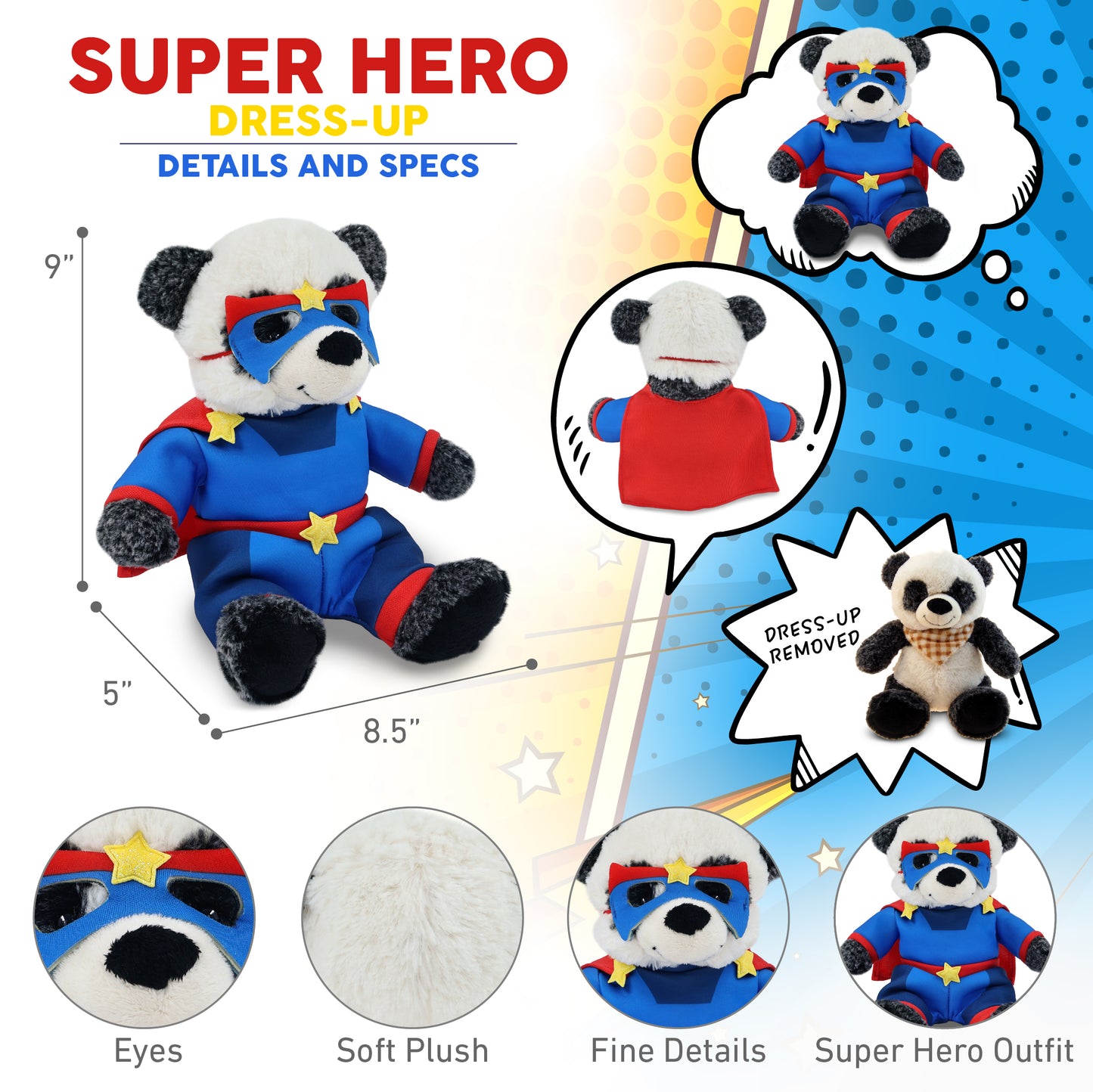 SUPER-SOFT PLUSH - SITTING PANDA WITH SUPER HERO DRESS UP
