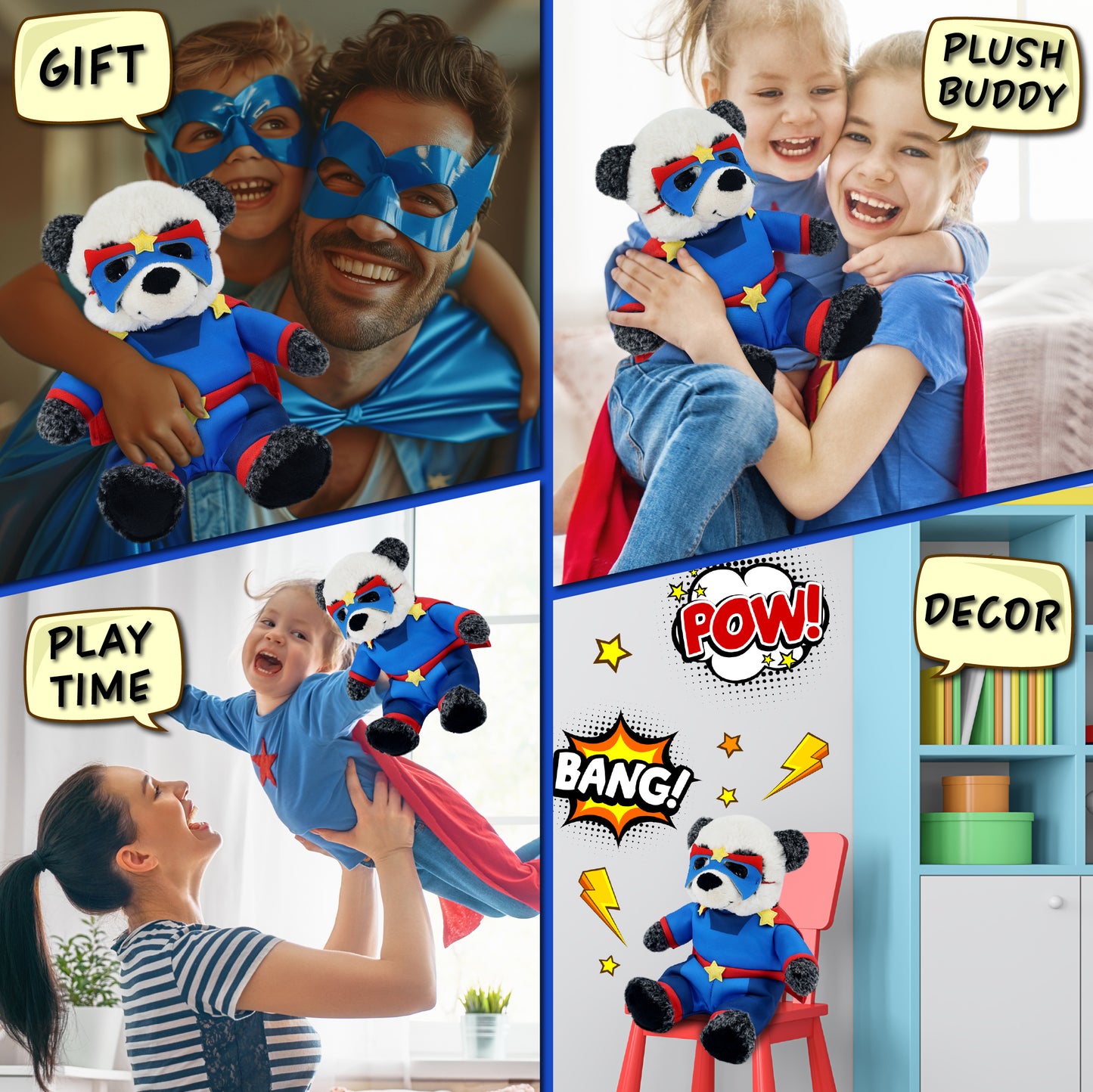 SUPER-SOFT PLUSH - SITTING PANDA WITH SUPER HERO DRESS UP