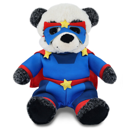 SUPER-SOFT PLUSH - SITTING PANDA WITH SUPER HERO DRESS UP
