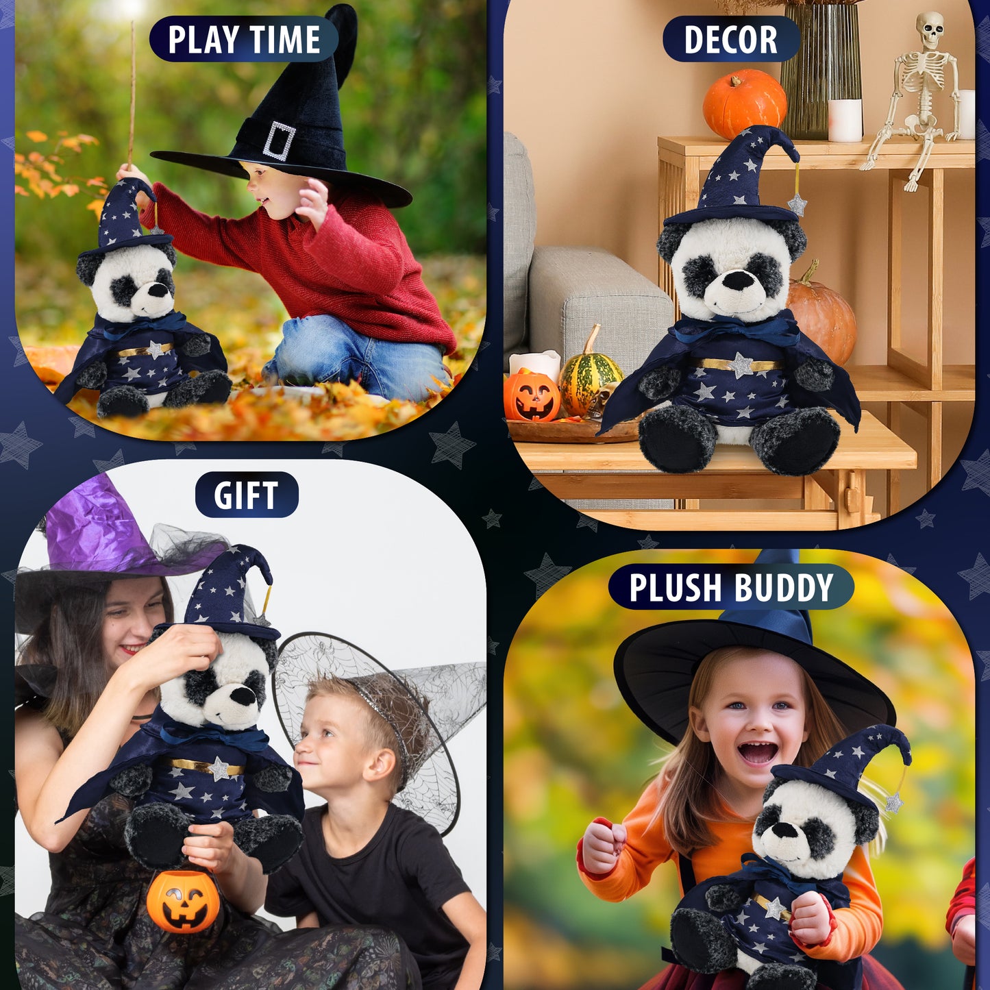 SUPER-SOFT PLUSH - SITTING PANDA WITH WIZARD DRESS UP