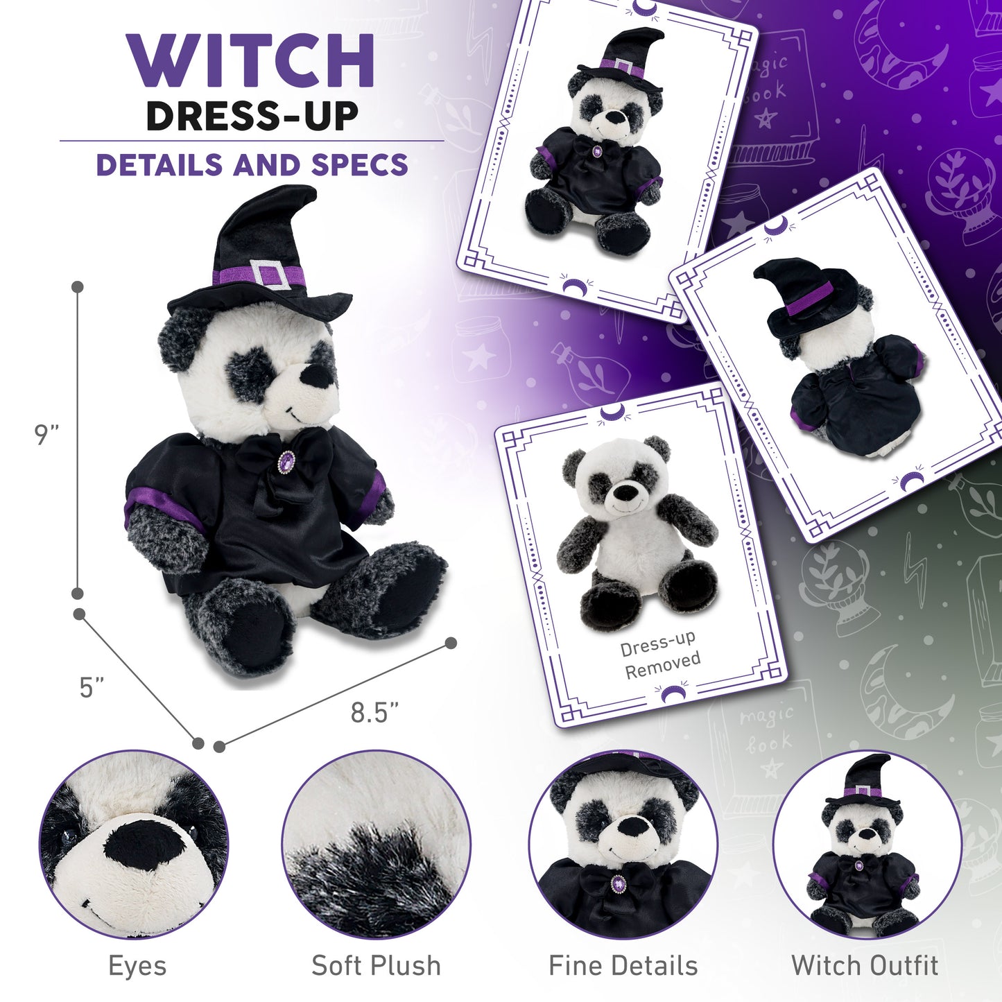 SUPER-SOFT PLUSH - SITTING PANDA WITH WITCH DRESS UP