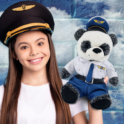 SUPER-SOFT PLUSH - SITTING PANDA WITH PILOT DRESS UP