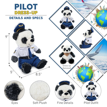 SUPER-SOFT PLUSH - SITTING PANDA WITH PILOT DRESS UP