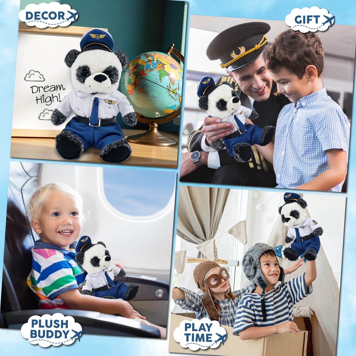 SUPER-SOFT PLUSH - SITTING PANDA WITH PILOT DRESS UP