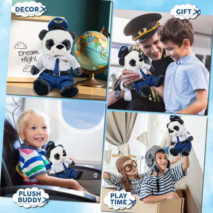 SUPER-SOFT PLUSH - SITTING PANDA WITH PILOT DRESS UP