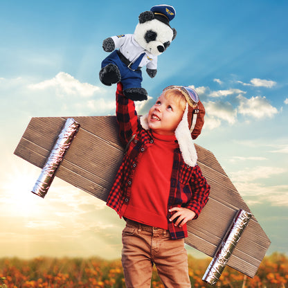 SUPER-SOFT PLUSH - SITTING PANDA WITH PILOT DRESS UP
